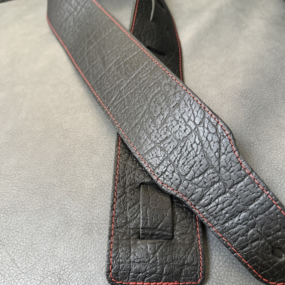 Leather Guitar Strap - Black Textured Thick- 3’ Wide