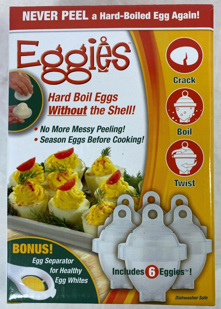 Eggies - Hard Boiled Eggs without the Shell - 6 cookers plus egg separator, NEW