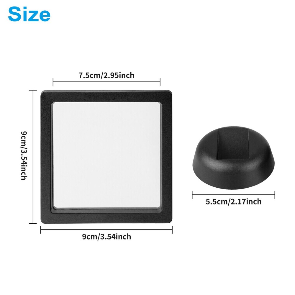 3 Pack Black 3D Floating Coin Display Frame Holder Box Case Black&Stand Φ2.2In