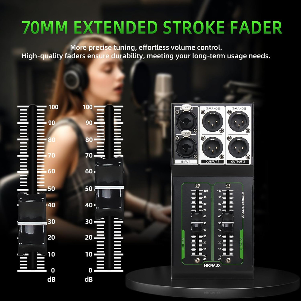Passive Monitor Volume Controller, XLR 2 Input 2 Output Stereo Studio Controller