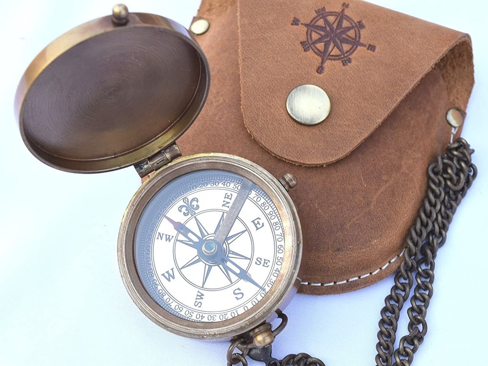 Vintage Solid Brass Pocket Compass Engineering Directional Magnetic Compass Gift