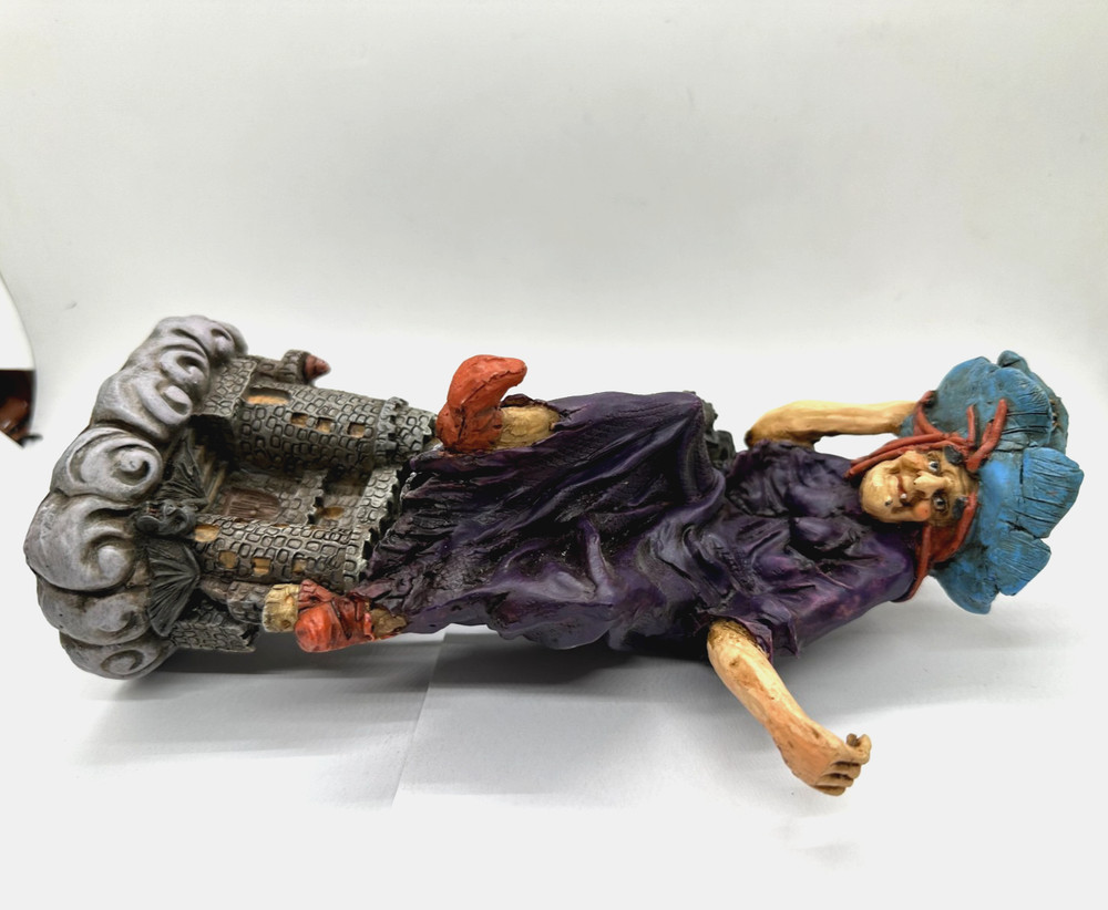 9" Floating Witch Over Castle & Bat Resin Figure