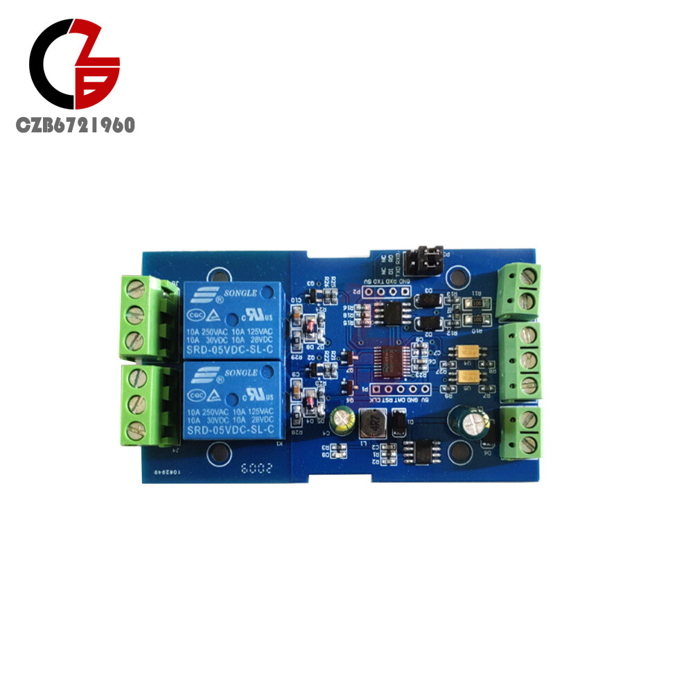 7-24V MODBUS RTU 2-way Relay Module Switch Input/Output RS485/TTL Anti-Reversing