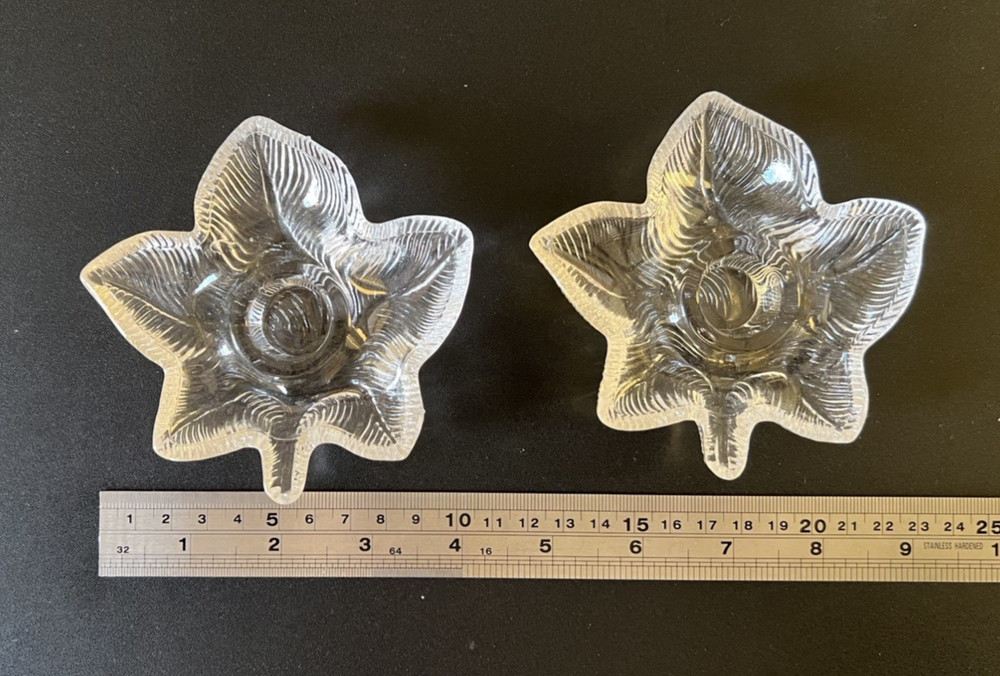 Vintage Pair Leaf-shaped Glass Candle Holders