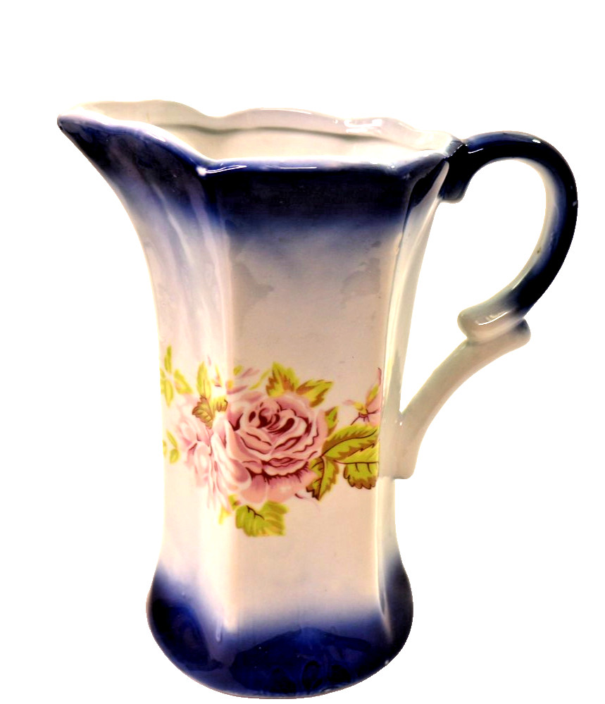 Vintage Floral Blue Pitcher 8.75"