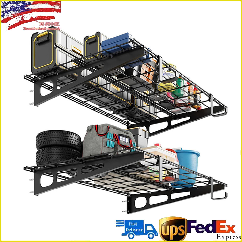 2 Pack Floating Garage Storage Rack 2x4FT 2x6FT Wall Mounted Storage Shelves