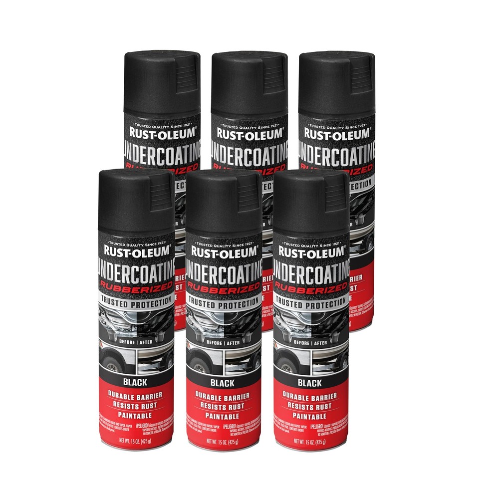 Rubberized Undercoating Spray Black 15oz Stops Rust 6 Pack Protective Coating