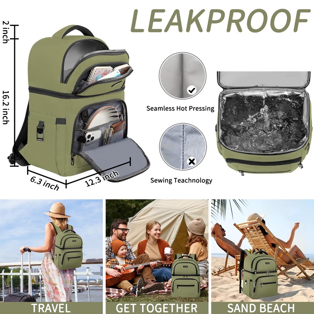 Cooler Backpack,Insulated Backpack Leakproof Medium-Large, Green