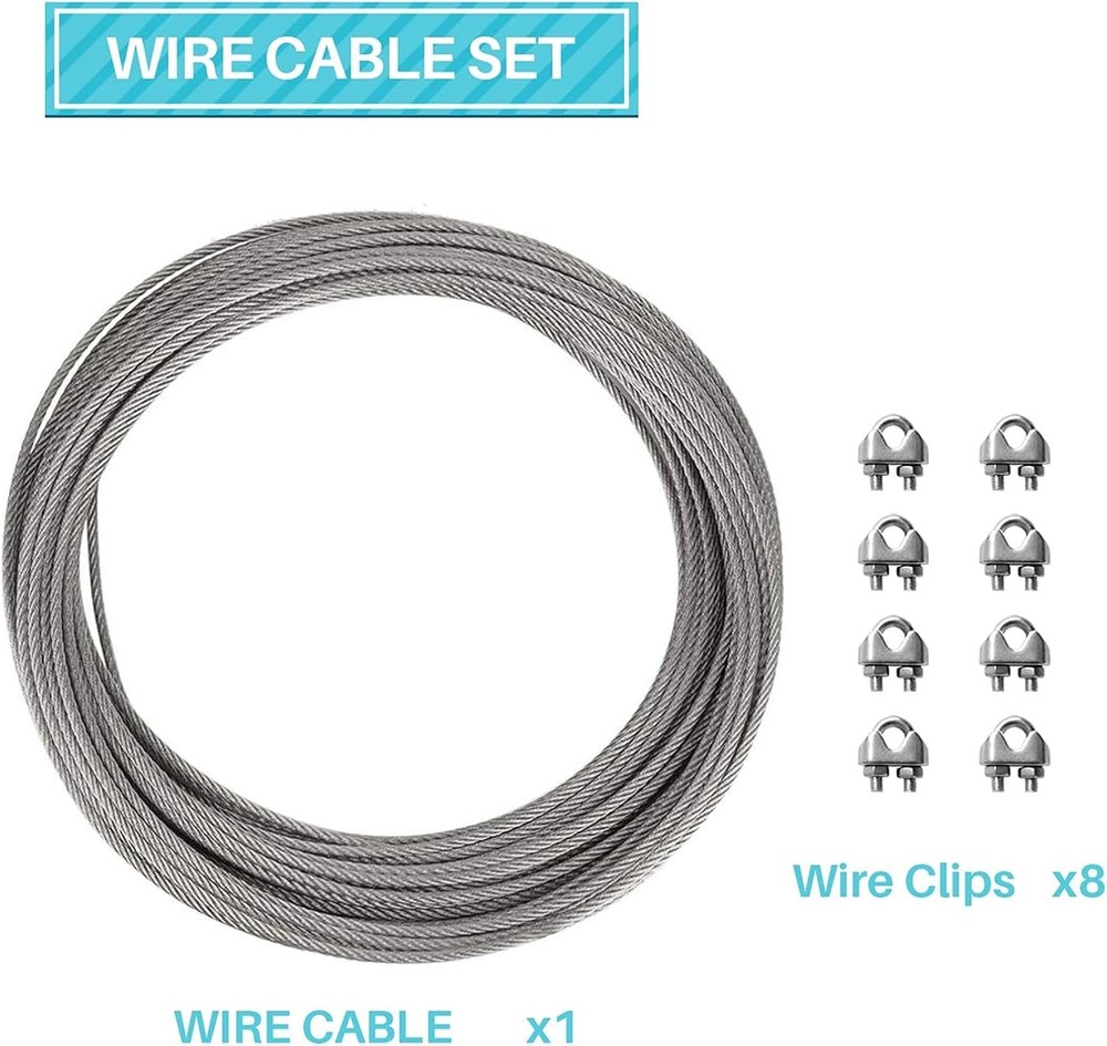 COARBOR Heavy Duty Wire Rope and 8 Pcs Cable Clips, Silver