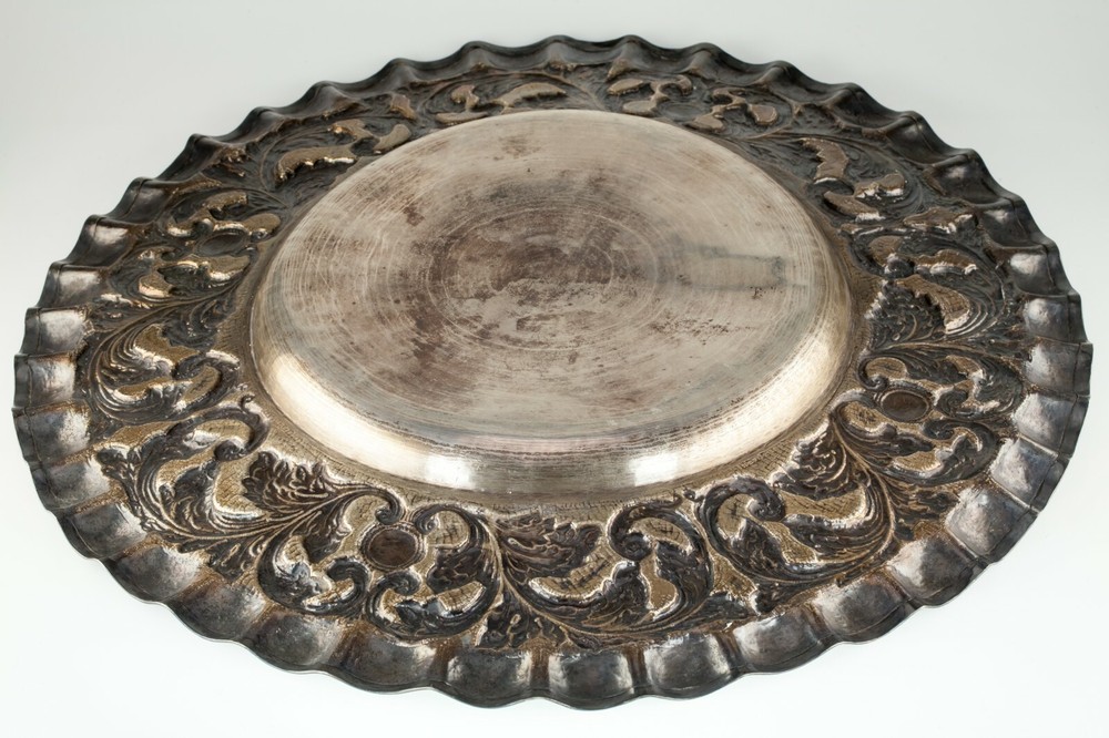 Large Silver Tray with Hand-Chased Repousse Design 40 Oz Nice!