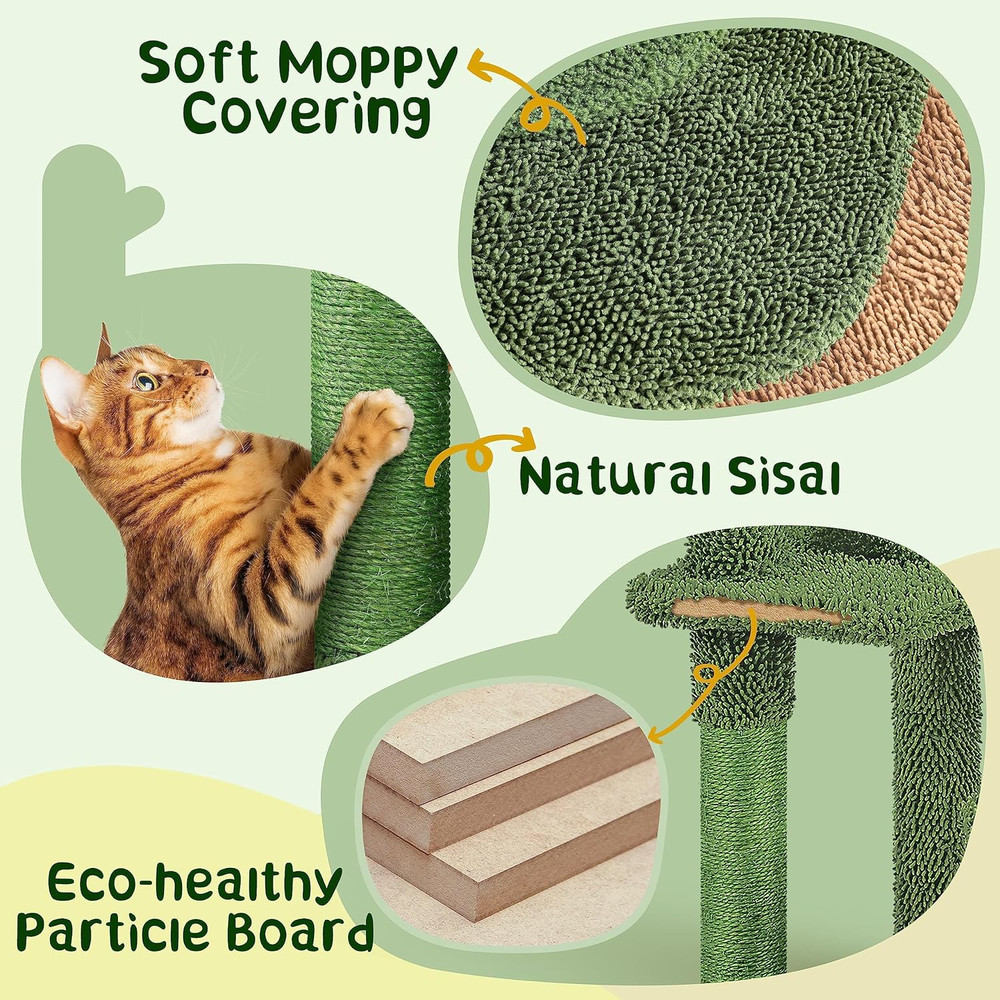 Cactus Cat Tree Tower - 53.5" Multi-Level Playhouse with Scratching Post & Perch