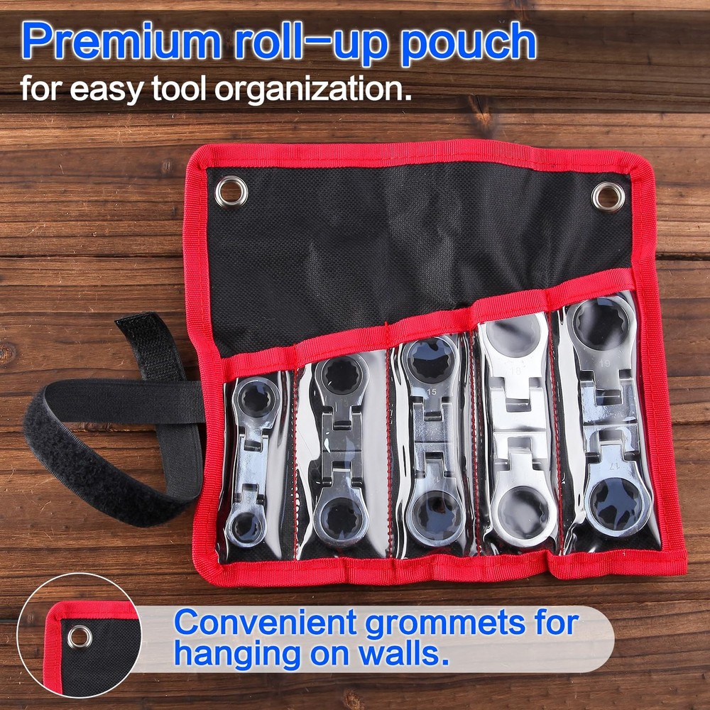 5 PCS Double Box End FlexHead Ratcheting Combination Metric Wrench Set