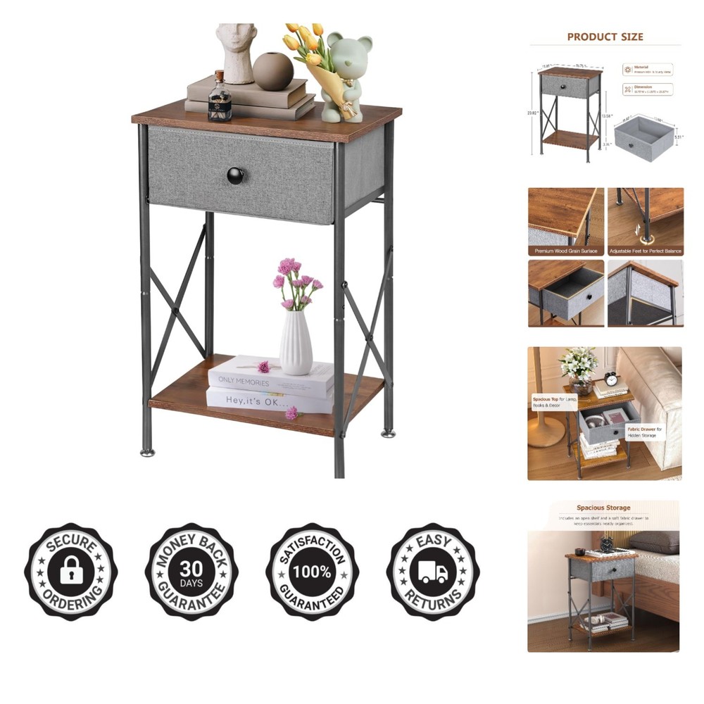 Modern Compact Nightstand with Adjustable Metal Feet & Easy Clean Surface
