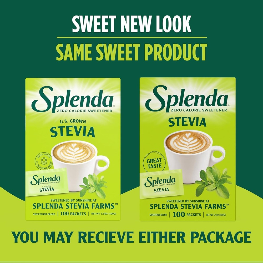 SPLENDA Stevia Zero Calorie Sweetener Packets - 100 Count, Sugar Substitutes