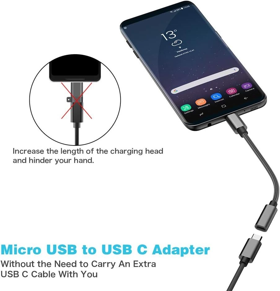 Micro USB to C Adapter,(2-Pack) Female Type C Male Black