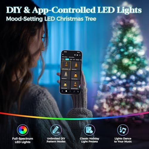 Pre-Lit Artificial Christmas Tree 4.5 ft App-Controlled Multicolor LED Foldable…