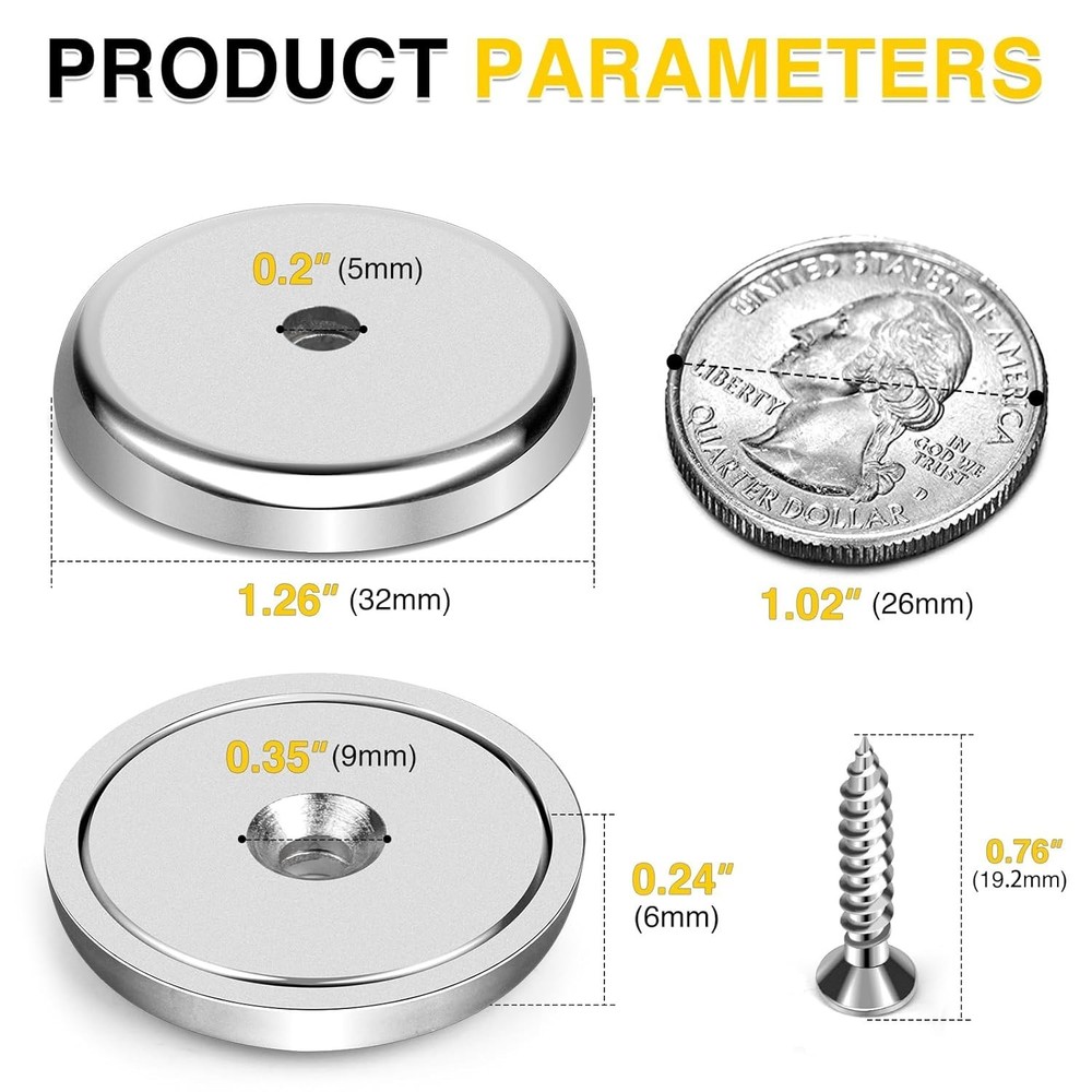Ultimate 12 Piece Rare Earth Cup Magnet Set - 110LBS Pull, Easy Installation