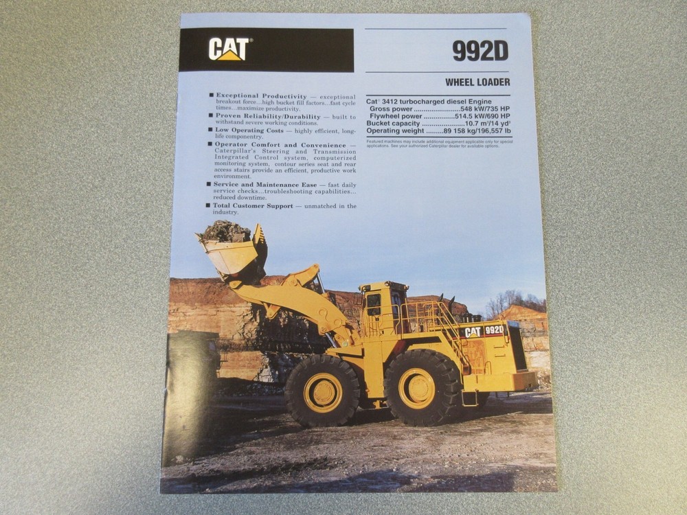 Caterpillar 992D Wheel Loader Brochure 12 Page Good Condition