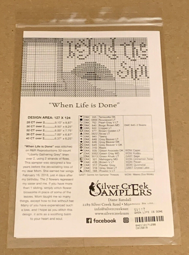 Silver Creek Samplers "When Life is Done" Personalized Cross Stitch Pattern NIP