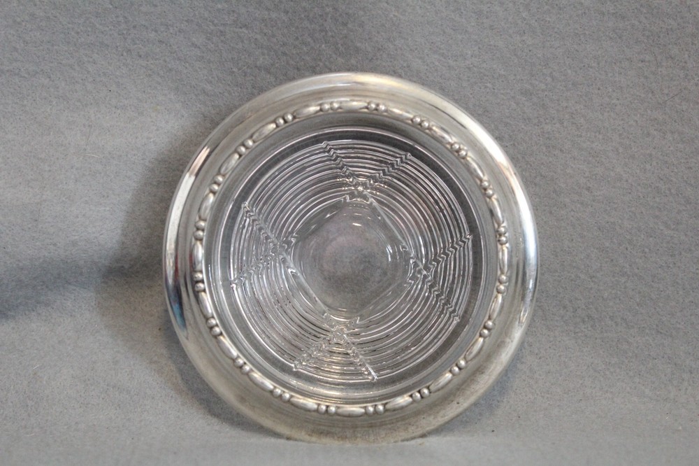 Amston Sterling Silver & Cut Glass Wine Coaster Pattern 120 2 7/8" ID VTG EX