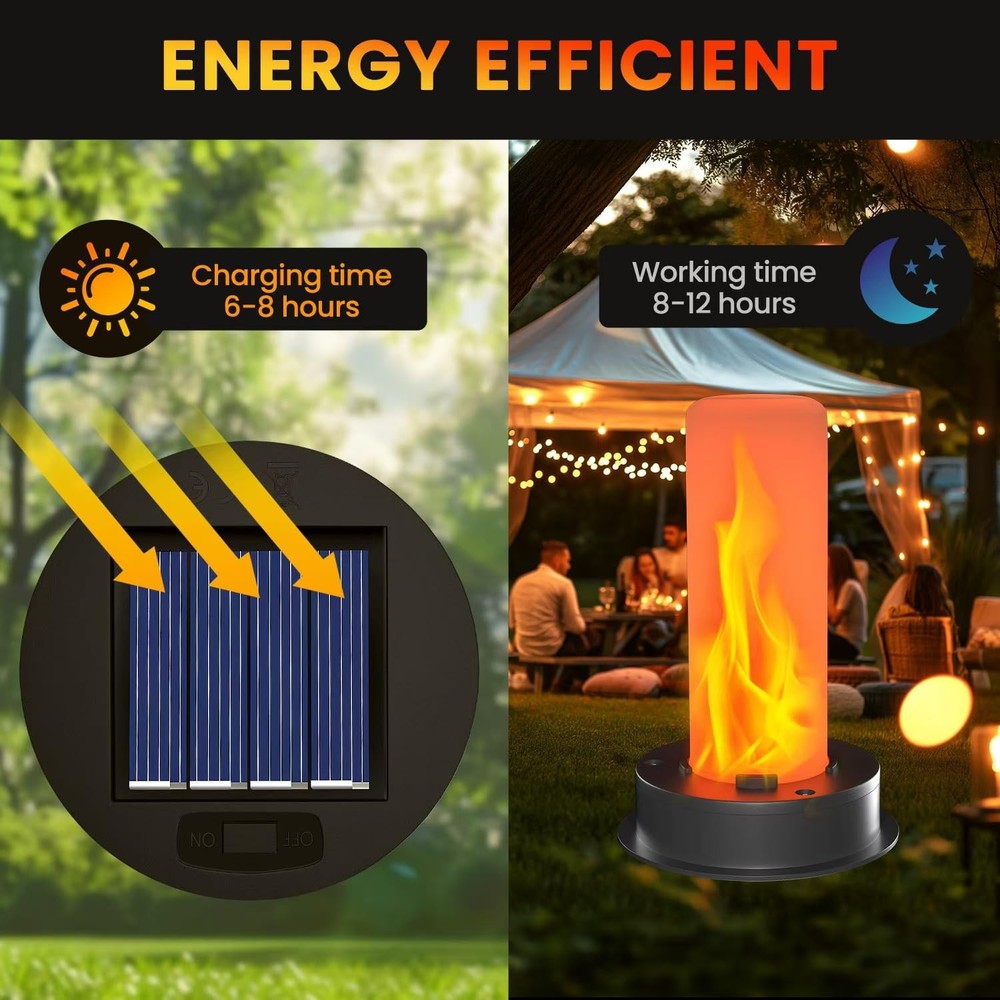 2 Pack Replacement Solar Light Tops with Flickering Flame,Waterproof Black