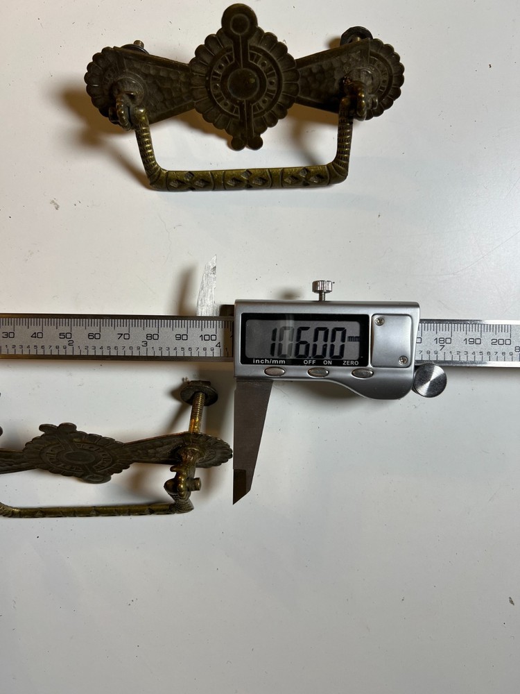 Pair Ornate Antique Eastlake Brass Drawer Pulls Pull Handle Handles Victorian