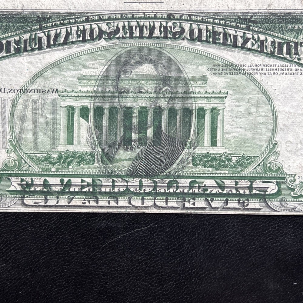 1950-A $5 ERROR NOTE ✪ PRINTING ON REVERSE ✪ OFFSET TRANSFER - Rare!
