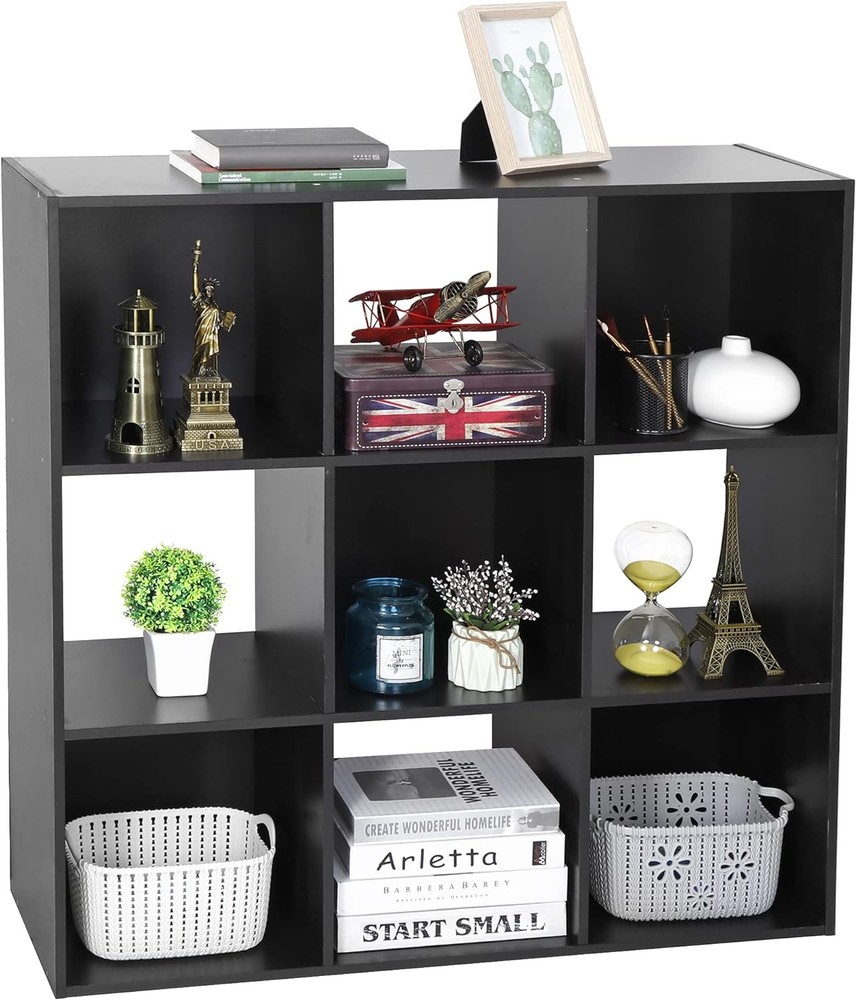Great value 9-grid open bookshelf 3-layer storage organizer, black