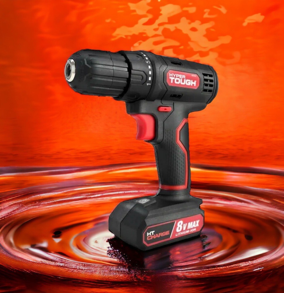 HYPER TOUGH 8-VOLT MAX LITHIUM-ION CORDLESS DRILL 21+1 Adjustable Torque Sealed