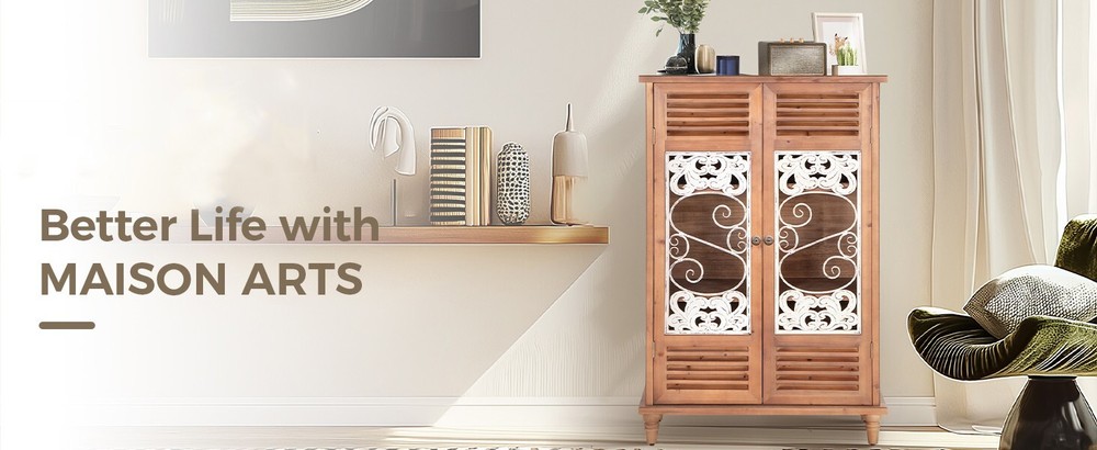 2 Doors Storage Cabinet Buffet Sideboard Distressed Accent Cabinet Entryway