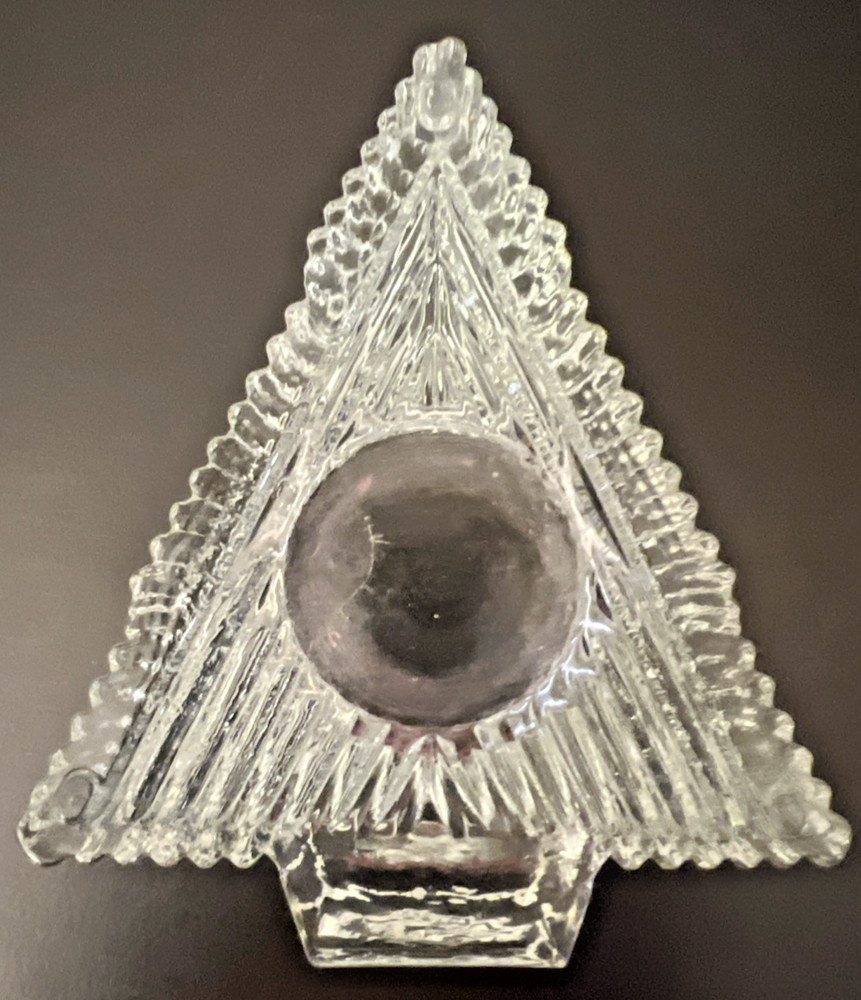 Leaded Glass 4.5" Holiday Triangular Candle Holder ~ Tree Pattern w/Red Candle