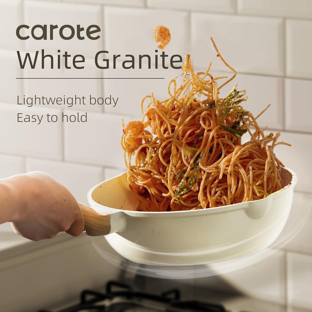 Pots & Pans Set Nonstick White Granite Induction Kitchen Cookware Set 10 Pcs