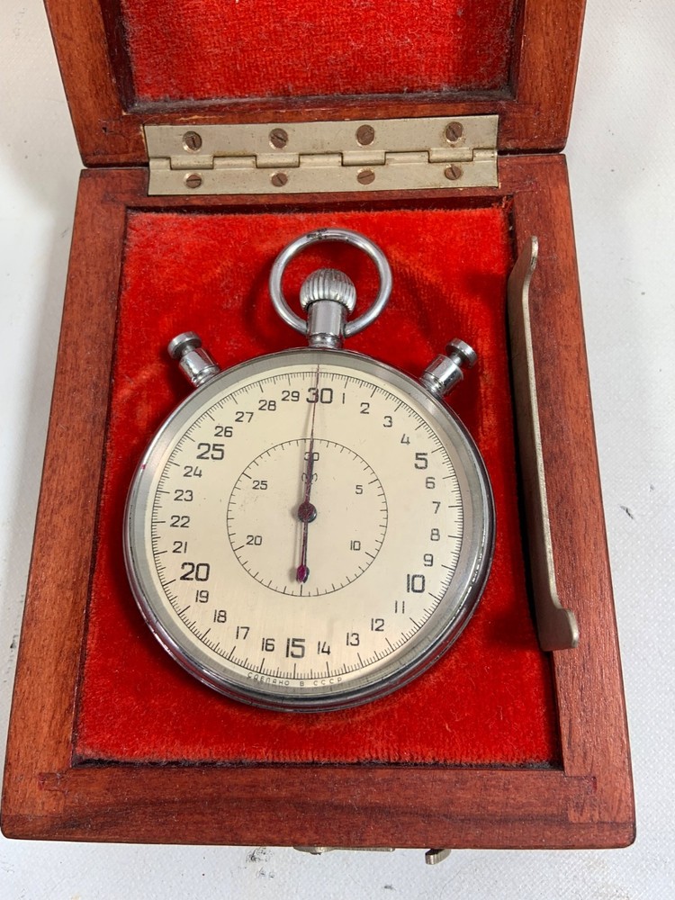 1958 Soviet USSR Mechanical Stopwatch Boxed Working Сделано в СССР Cold War