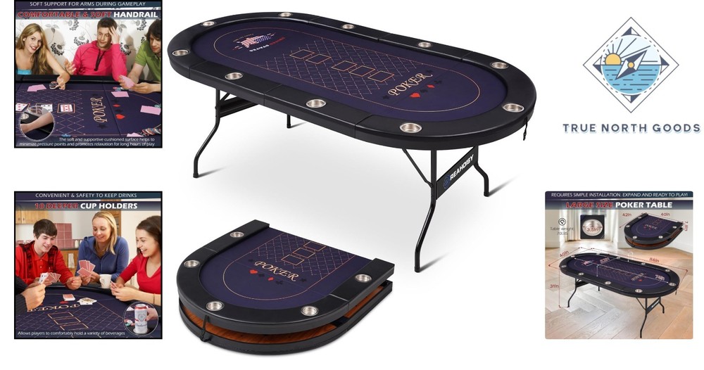 Conveniently Foldable Poker Table with Smooth Felt Surface and Accessories