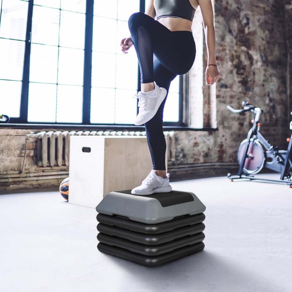 16" x 16" Adjustable Height Stepper Square Workout Aerobic Platform w/ 4 Risers