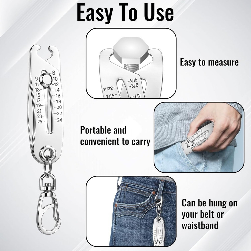2PCS Keychain Thread Measuring Tool - Adjustable & Accurate for All Bolts