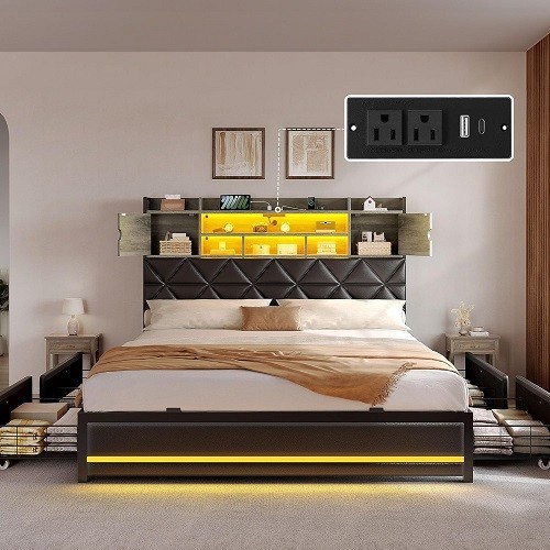 Queen Size Storage Bed PU Upholstered Platform Bed with Hydraulic Storage System
