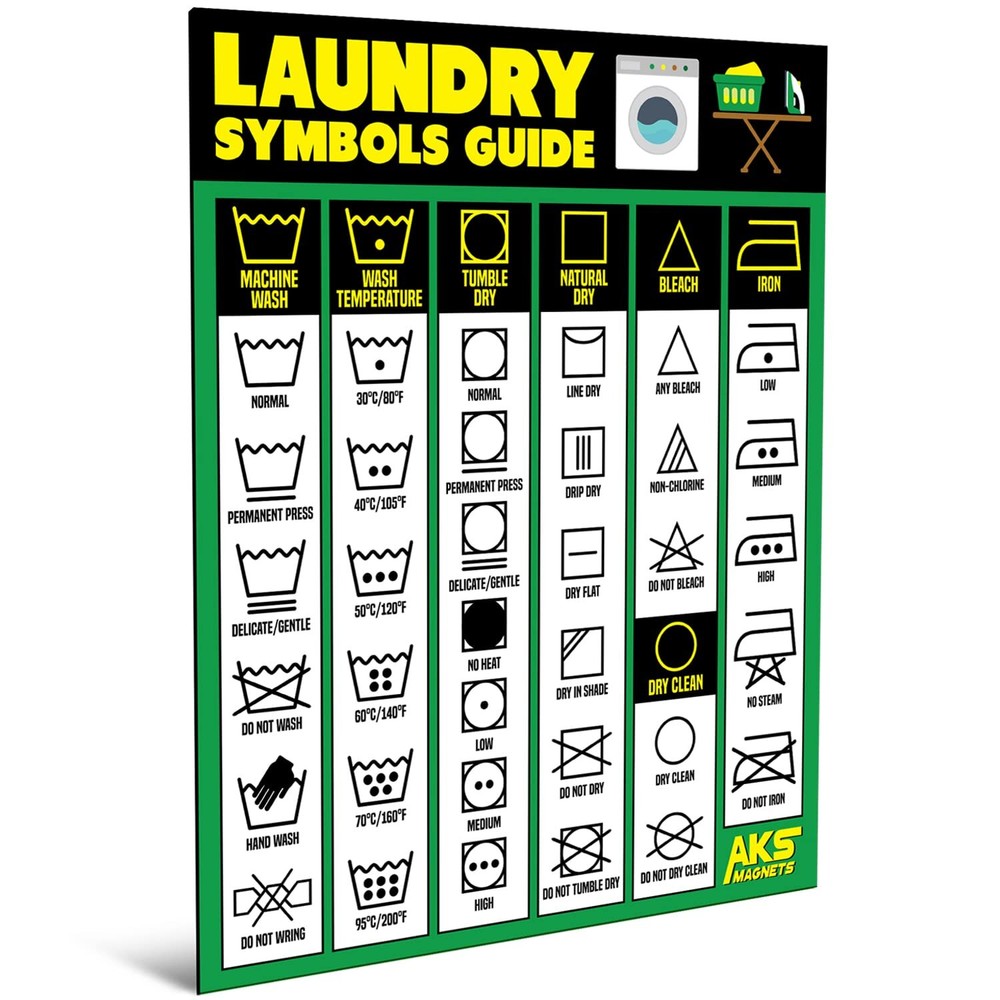 Laundry Symbols Guide Magnet - Extra Large Easy to Read