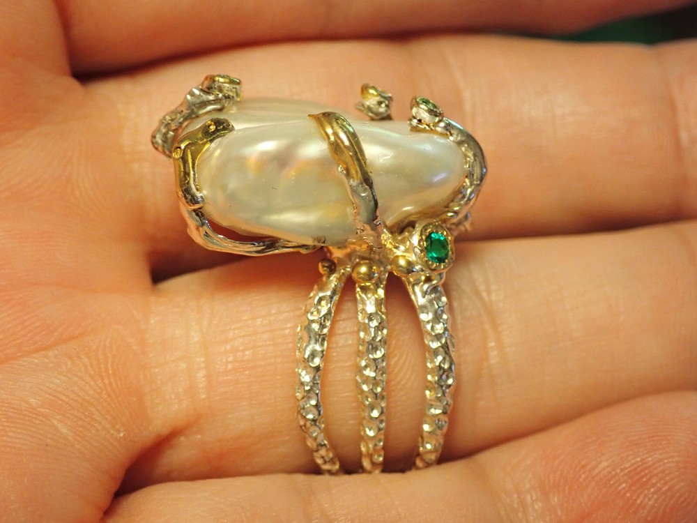Natural Baroque Pearl Ring in Sterling Silver Size 9