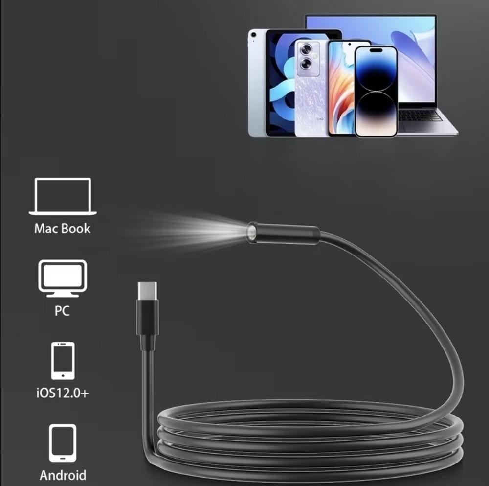 Android/ IOS/ Tablet/ PC/Mac Borescope Endoscope Camera - Semi Rigid Lead - IP67
