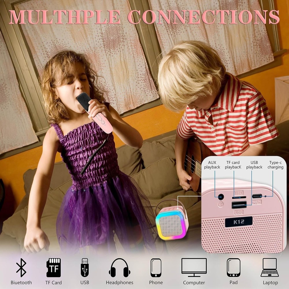 Karaoke Machine for Kids, Portable Bluetooth Mini Karaoke Microphone Singing Spe
