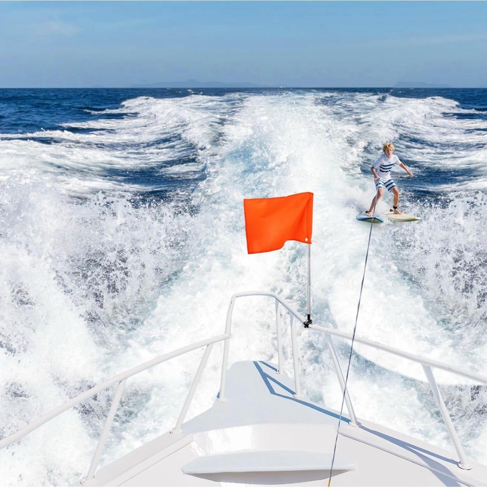 Orange Boat Flag with 48”Adjustable Pole - 12”x 16" (Rail-mounted)