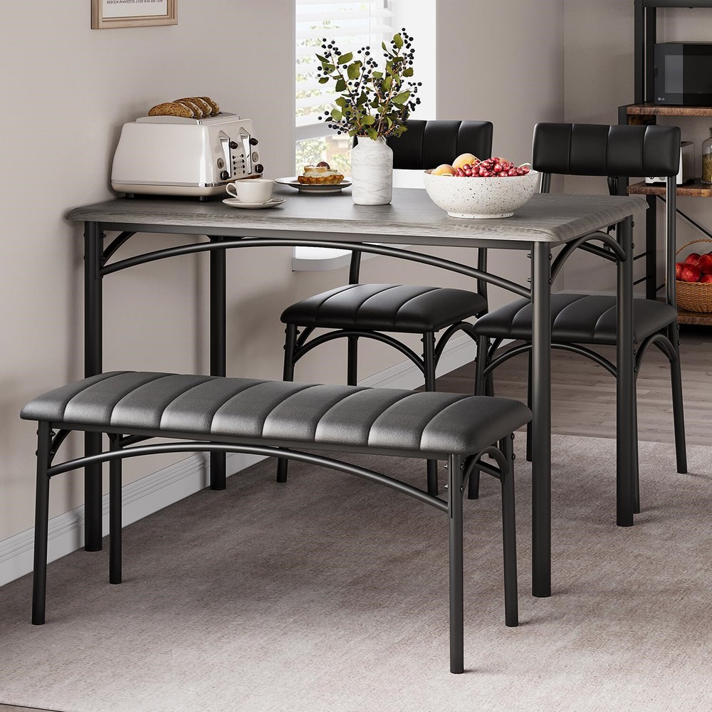 Dining Table Set for 4 Kitchen Table W/Upholstered Chairs and Bench Rectangular