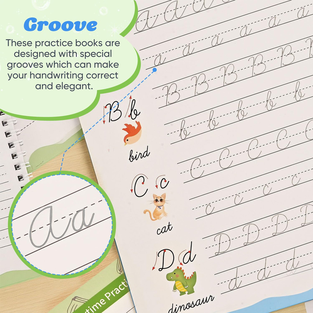 3 Pack Grooved Cursive Handwriting Workbooks - Magic Ink Disappearing Cursive Tr