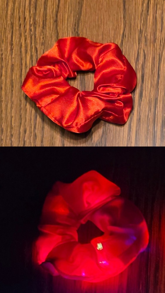 Red Light-Up Scrunchie,  3 Modes (Fast Blink, Slow Blink & Steady-On)