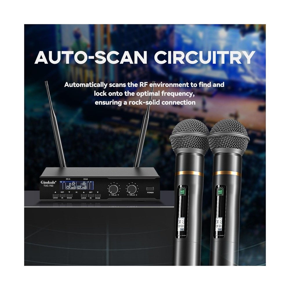 Wireless Microphone System, Cordless Handheld Dynamic Mic, Dual UHF 200-Chann...