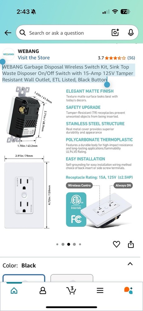 WEBANG Garbage Disposal Wireless Switch Kit