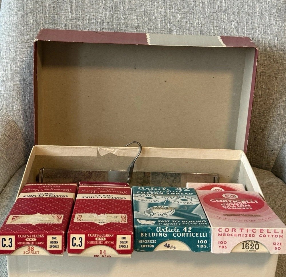 Vintage Sewing Supplies Lot Thread Spools Boxes Artemis Underthings Display Box