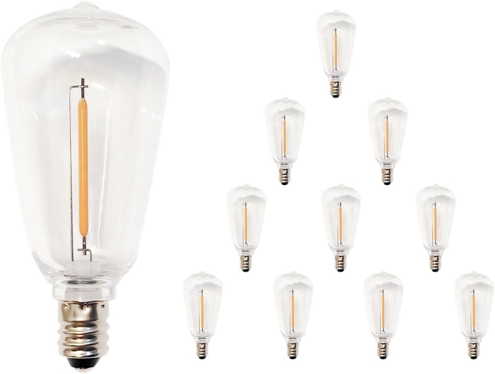 10 Pack ST38 Edison Replacement Bulbs, Warm White LED Clear Bulbs, E12 Base, Ene