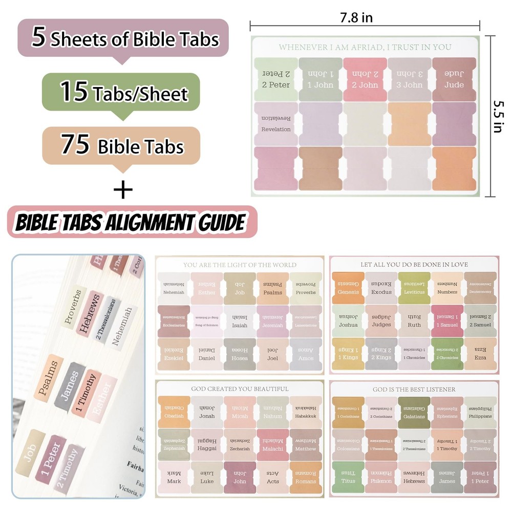 Laminated Bible Tabs,75 Tabs,Laminated Index Tabs for Women and Boho